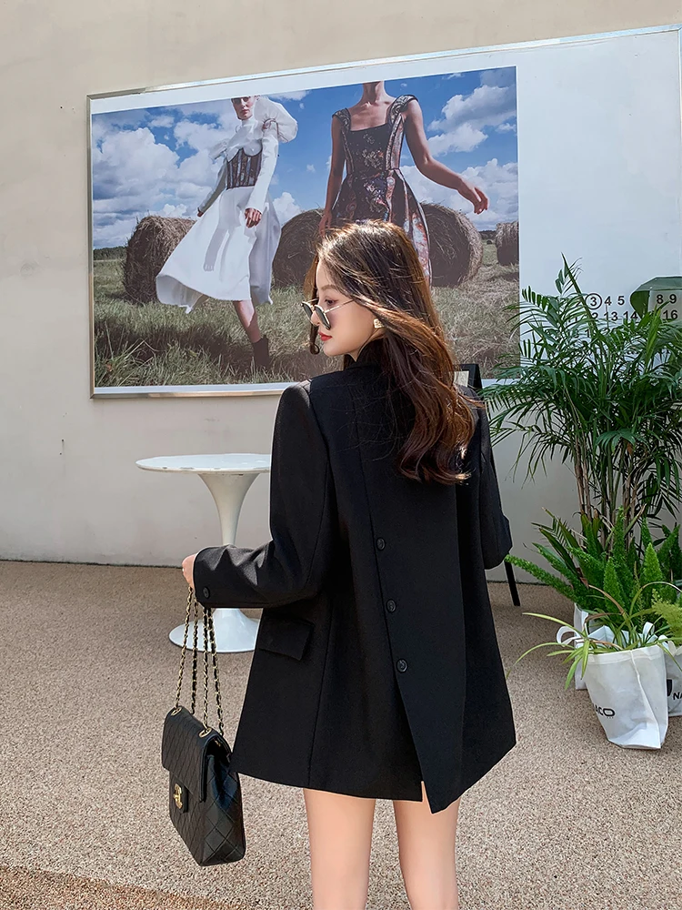 

Ele Bla Casual Suit Jaet Women's Loose Fit Autumn Outerwear Korean Sle Button Detailing Commute Appropriate