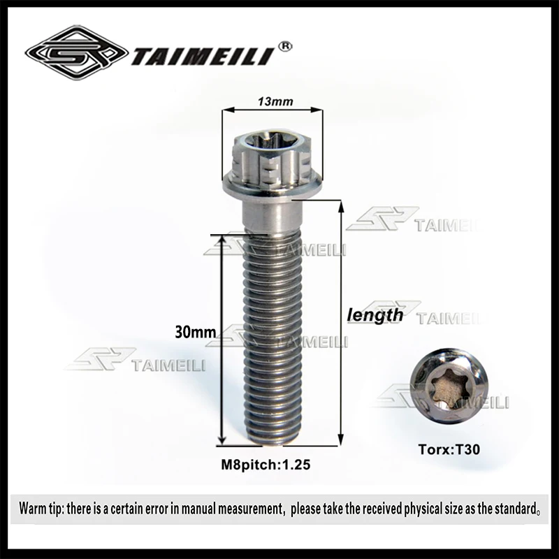 TAIMEILI Titanium screw, torx head flange screw, m8x15/20/25/30/35/40/45/50--90mm thread pitch, 1.25 motorcycle screw