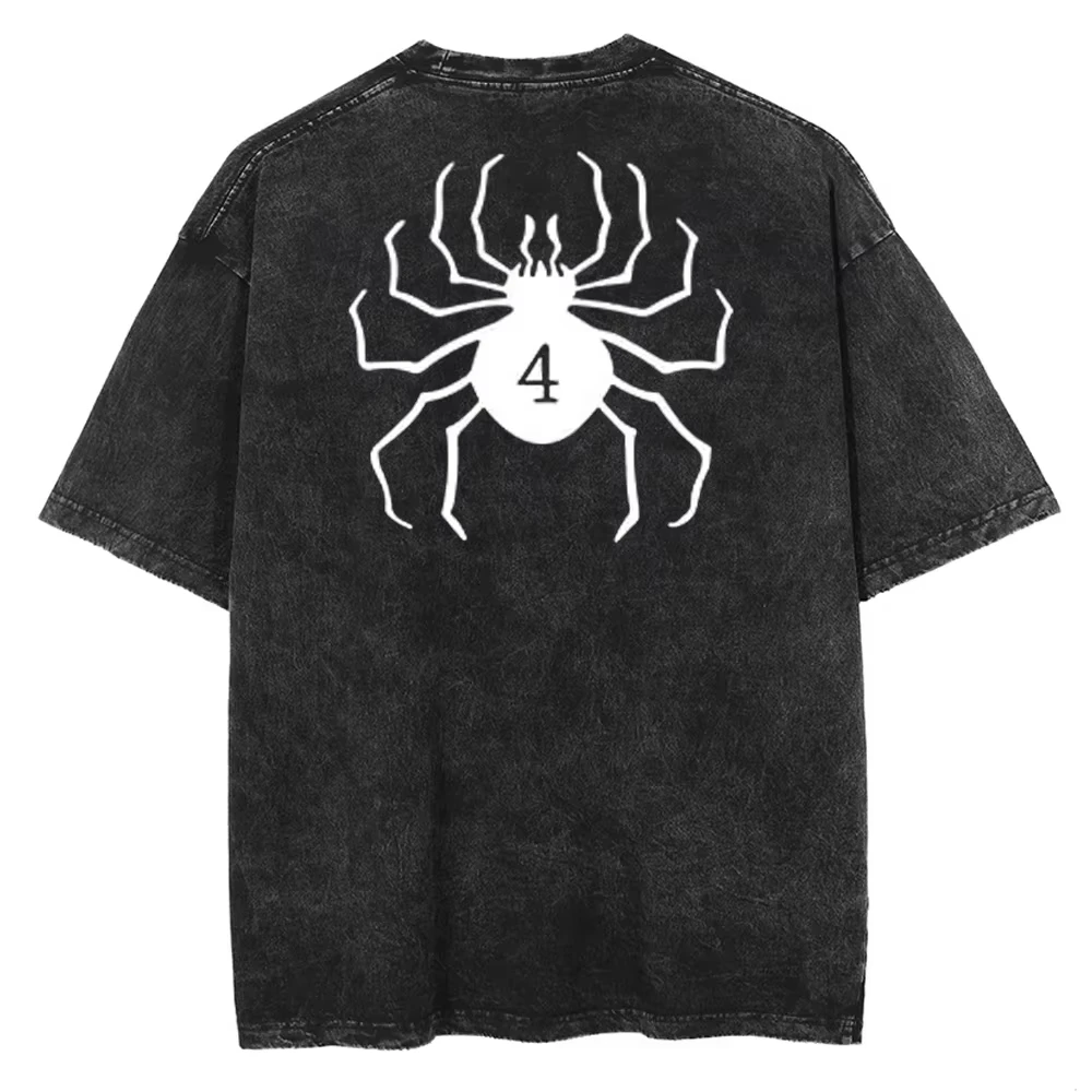 Unisex Vintage Acid Wash T-Shirt mit dunklem Symbol-Grafikdruck, Gothic Punk Oversized Loose Fit Baumwolle Kurzarm Y2K Streetwear Tee – Detail 8