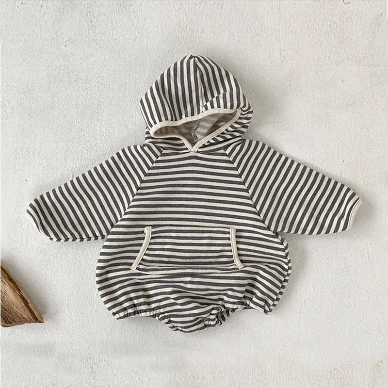 

Unisex Rompers with Striped Long Sleeves for Babies in Fashionable and Casual Style