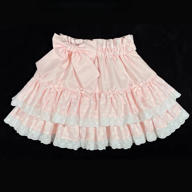 Faldas de pastel de Lolita con agradable arco para mujer, Falda plisada con volantes de encaje Kawai para niña, Falda corta Y2k elegante de cintura alta japonesa