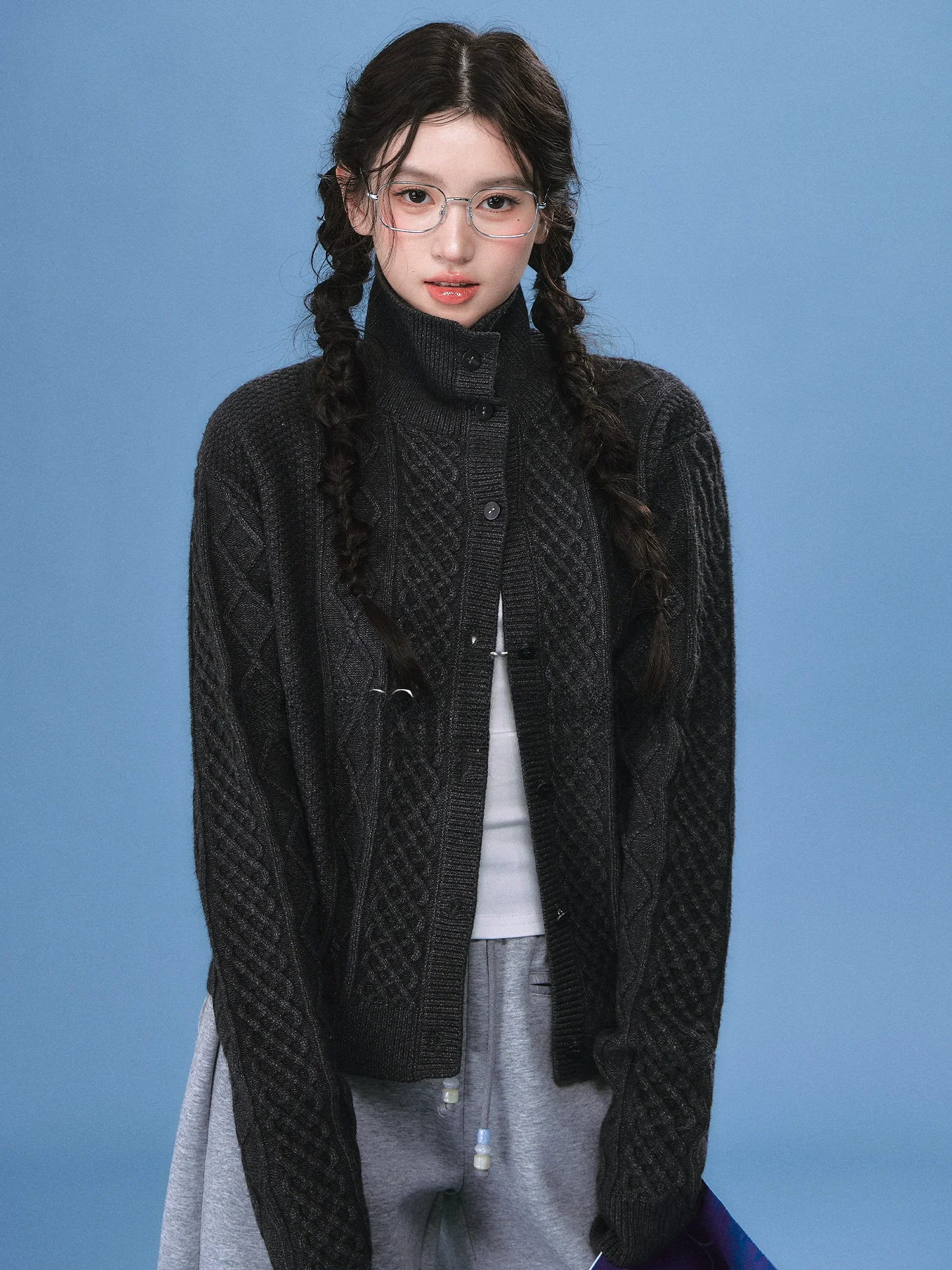 

Женский вязаный кардиган OIOI с высоким воротником, зимний модный свитер-пальто крупной вязки, повседневный, удлиненный, средней длины