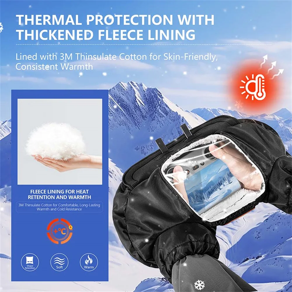 Luvas quentes com controle remoto para dji mavic 3/air2/3s/mini4/3pro/neo inverno à prova d'água anti-vento kit de voo para fotografia ao ar livre