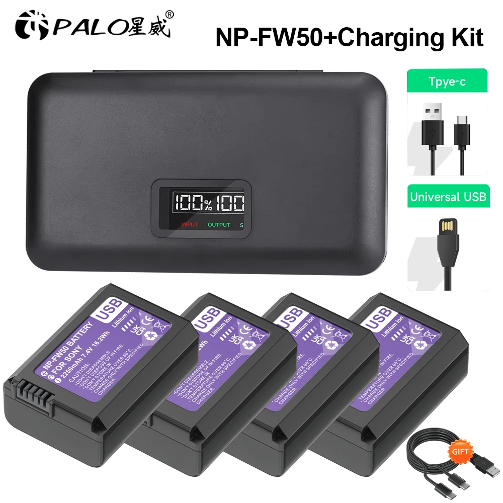2250mAh NP-FW50 NP FW50 Camera Battery+LCD USB Charger for Sony Alpha A6500 A6300 A6000 A5000 A3000 NEX-3 A7R A7S NEX-7 NEX-3D