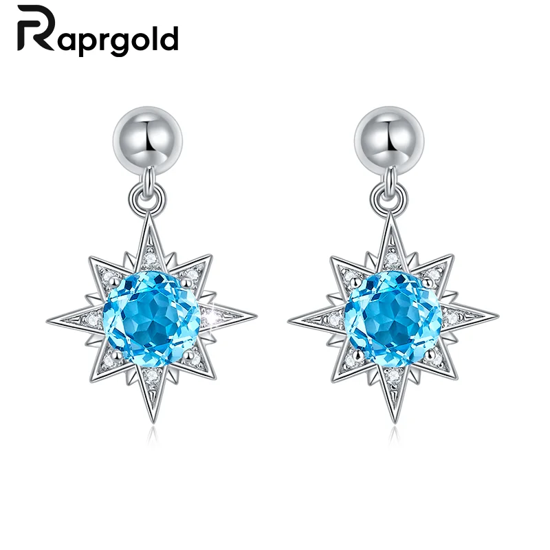 

RAPRGOLD Natural Blue Crystal Stud Earrings for Women 925 Sterling Silver Sparkling Star Piercing Earring Wedding Jewelry Gifts