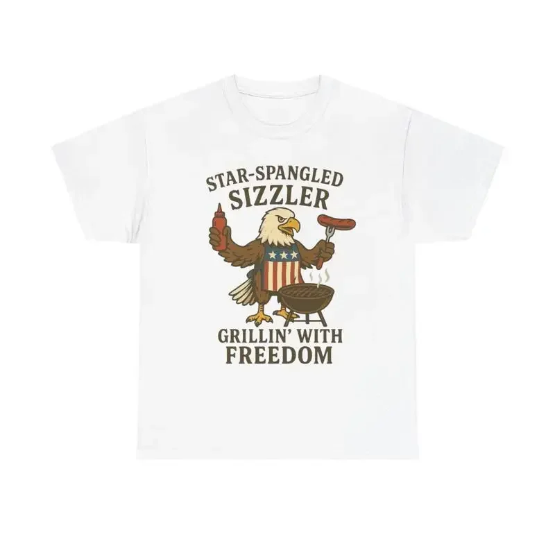 Grilling With Freedom American Flag T Shirt Usa Bald Eagle Heavy Cotton