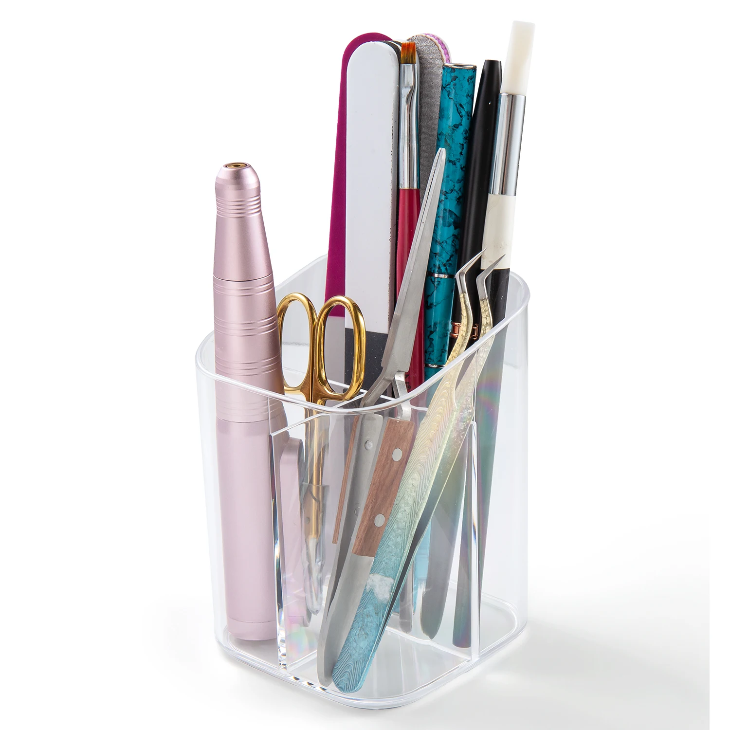 

Настольный органайзер для кистей для макияжа и карандашей для глаз, прозрачный акриловый держатель для кистей для ногтей с Т-образной сеткой и 3 отделениями