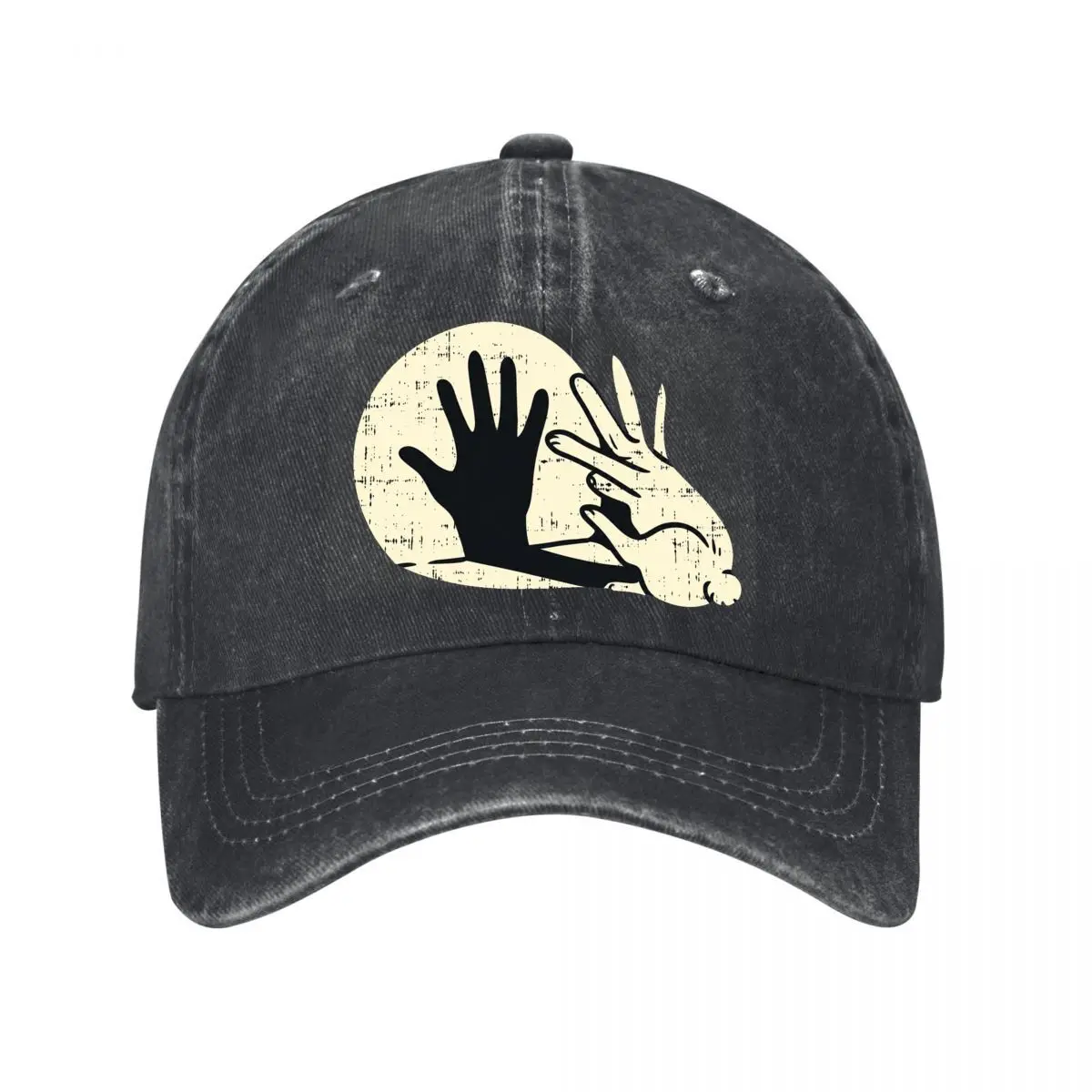 Rabbit Shadow Play Hand Silhouette Funny Animal Baseball Cap Men Women Distressed Washed Sun Cap Outdoor Hat