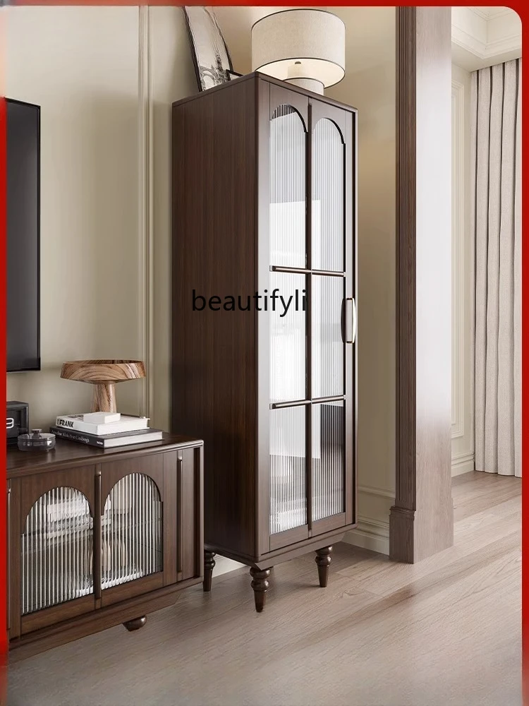 

cabinet American glass door against the wall Living room small solid wood dining side cabinet small apartment household