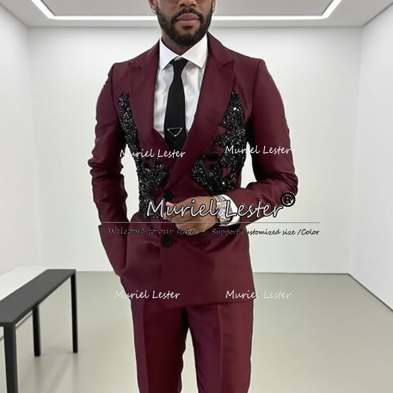 Exclusive Beaded Stones Appliques Wedding Suits For Men Double Breasted Groom Blazers Outfits Man Banquet Dinner Party Tuxedos