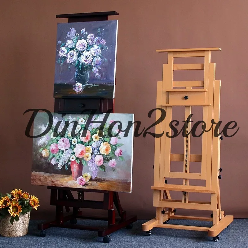 Beech Easel for Art Students Log Color Walnut Multi-functional Flat Dual-purpose Liftable Floor Easel Large Flat Easel