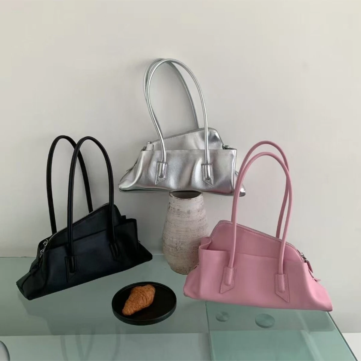 

Women's Shoulder Bag 3-Color Minimalist Structured Top Handle Satchel Y2K Fashion Tote Casual Daily Travel Handbag for Women