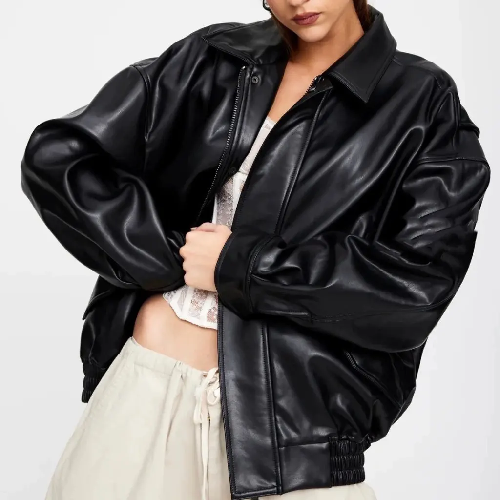 Veste en cuir suédé marron automne hiver femme Silhouette ample Style de vol rétro américain 24 nouveau 3227