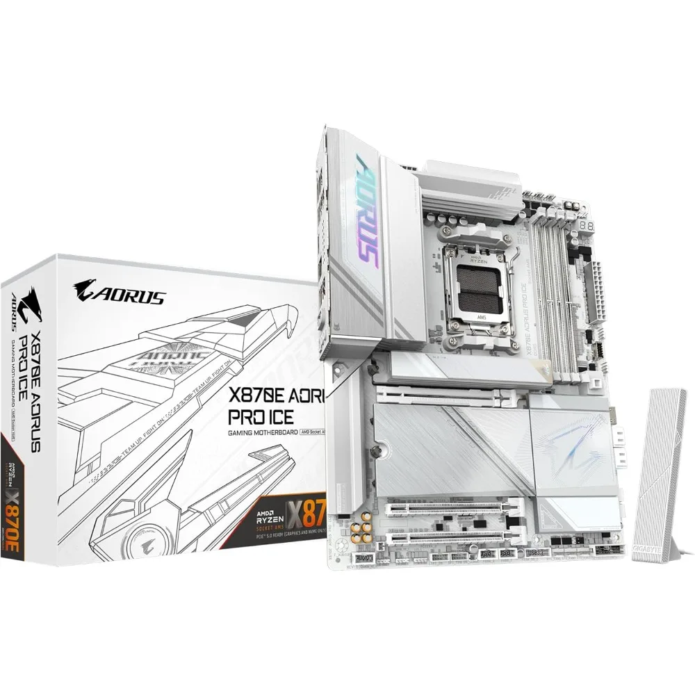 

X870E AORUS PRO ICE AMD AM5 LGA 1718 Motherboard, ATX, DDR5, 4X M.2, PCIe 5.0, USB4, WIFI7