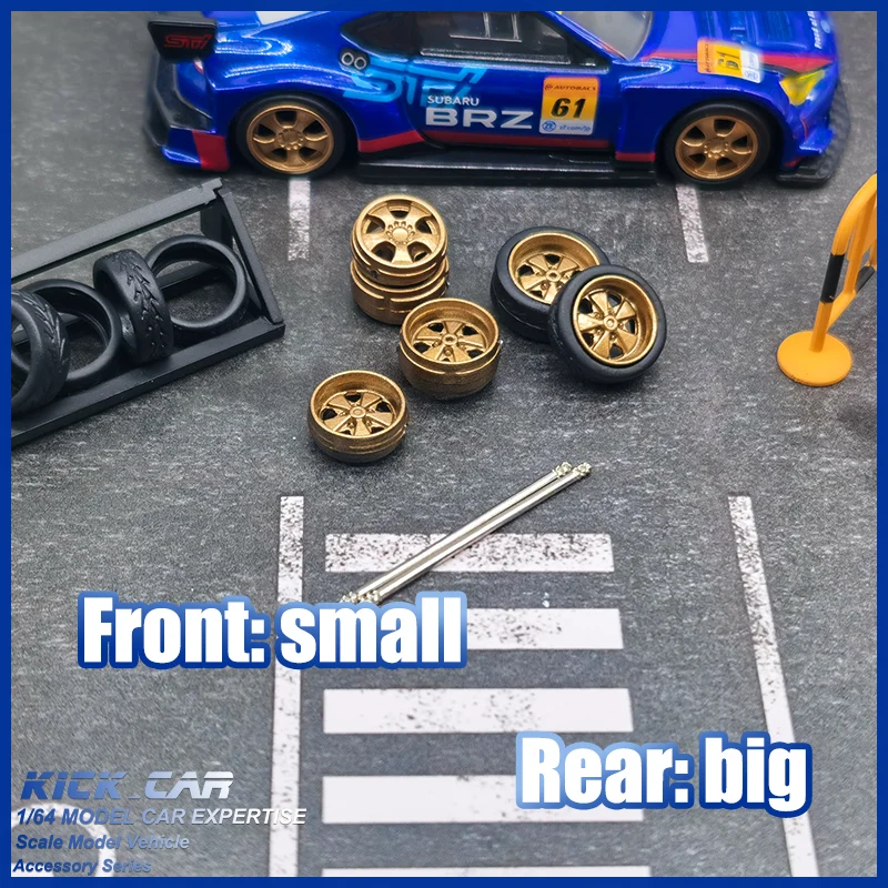 Rodas de carro modelo 1/64 d: 11mm + 11.5mm, peças de reequipamento prateadas e douradas, roda dianteira pequena e traseira grande para brinquedo, rodas quentes tomica