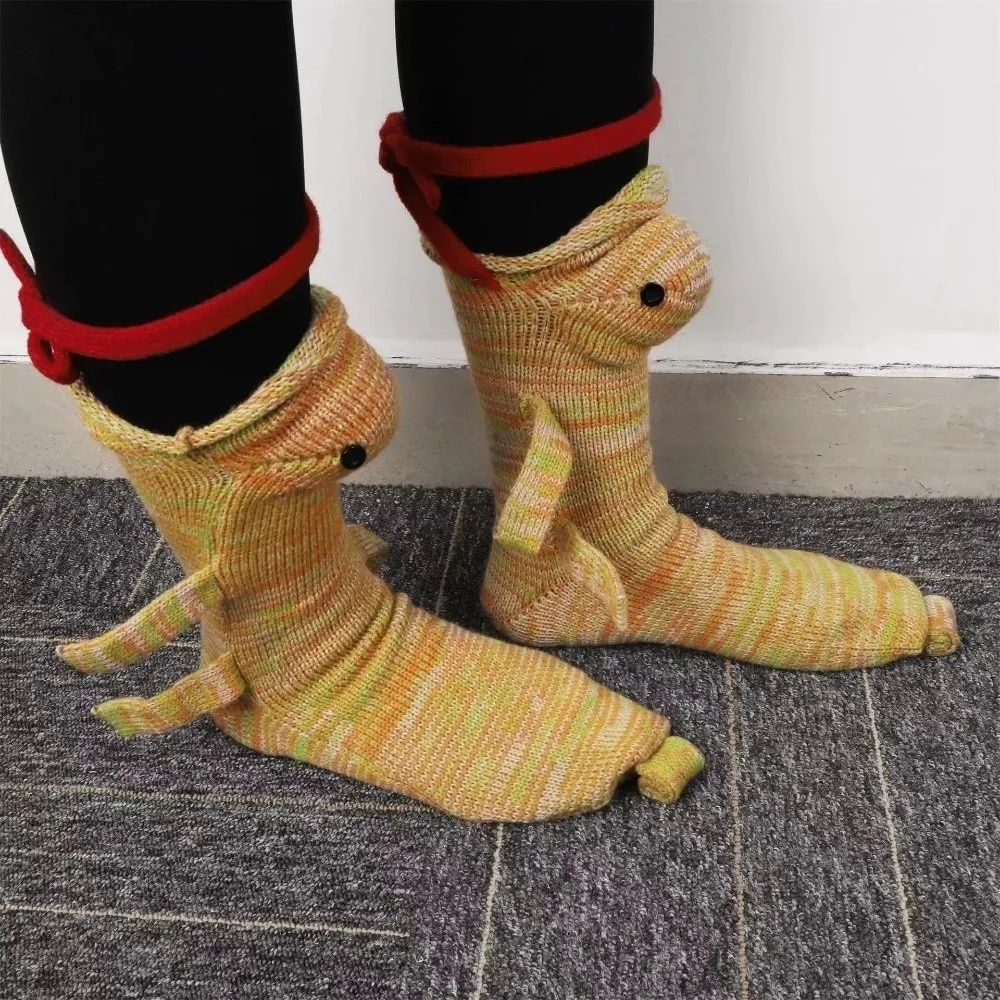 Calcetines de animales de ganchillo suaves de tiburón, calcetines de punto elásticos transpirables, calcetines de suelo 3D creativos que absorben el sudor, rellenos de medias
