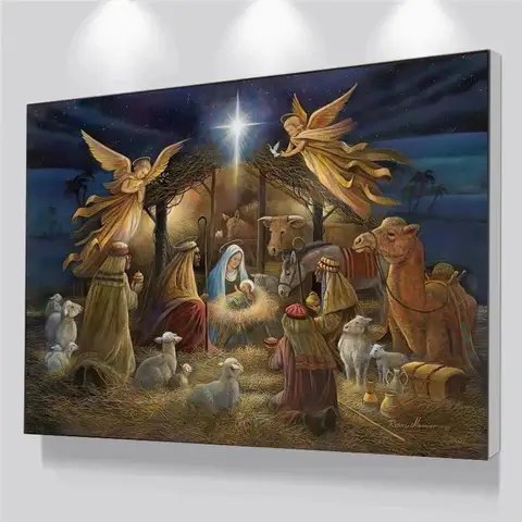 Geboorte van Jezus Christus Wall Art Canvas Kerststal Modern Olieverfschilderij Kerk Decor Kerst Cuadros Home Decor
