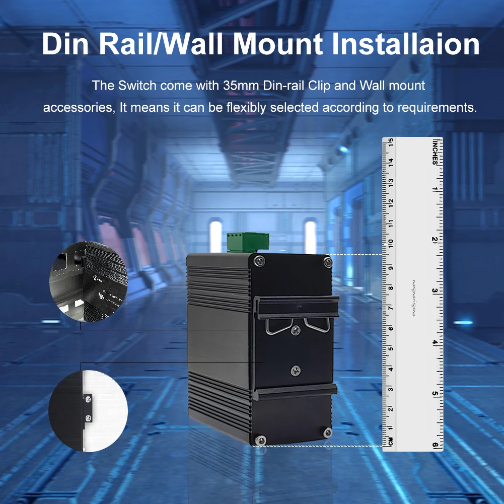 Ethernet Switch 10 Port 10/100/1000T Gigabit Compact Mini Industrial Din Rail Unmanaged Network Switch 48V DC