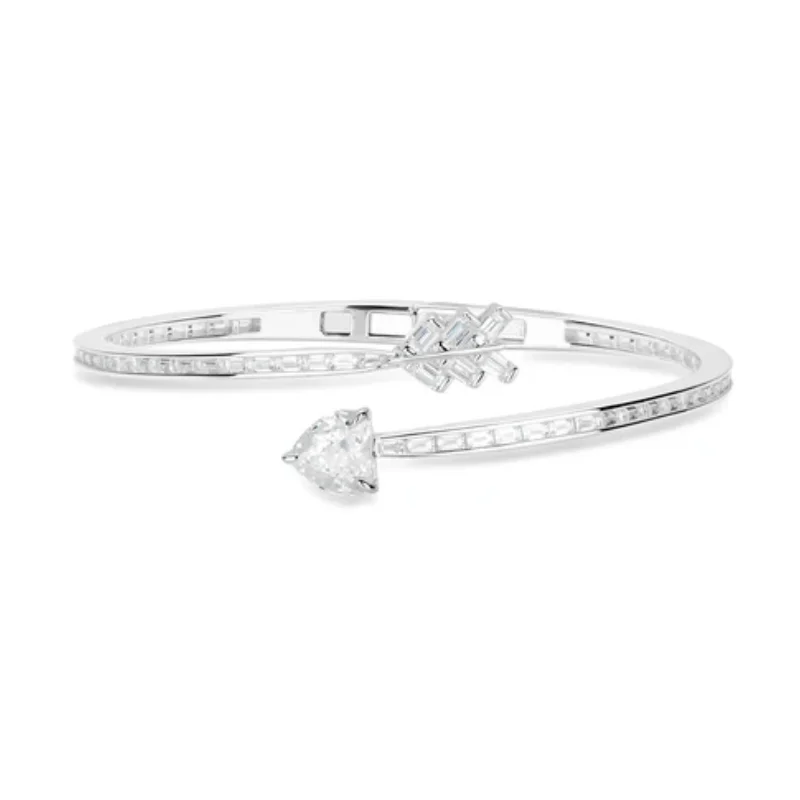 Bellux 925 Silver White Gold Plated Synthetic Zircon Bracelet Cupid's Arrow Love Heart Shaped Diamond Shiny Fashion Bangle
