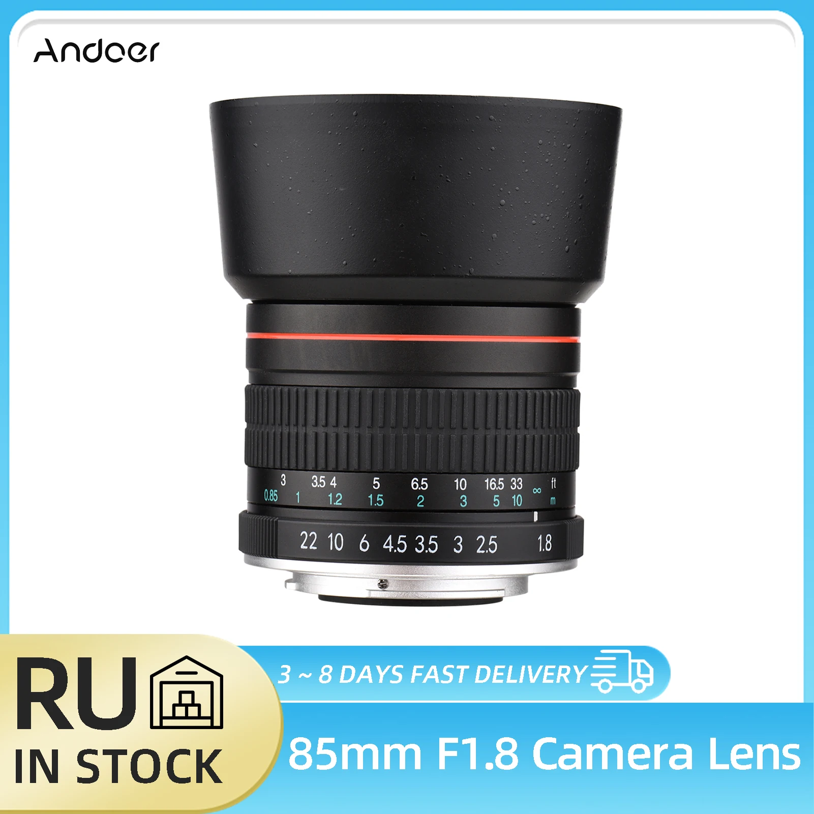 Andoer 85mm F1.8 Large Aperture Medium Telephoto Full Frame Portrait Camera Lens Manual Focus EF Mount for Canon EOS Cameras