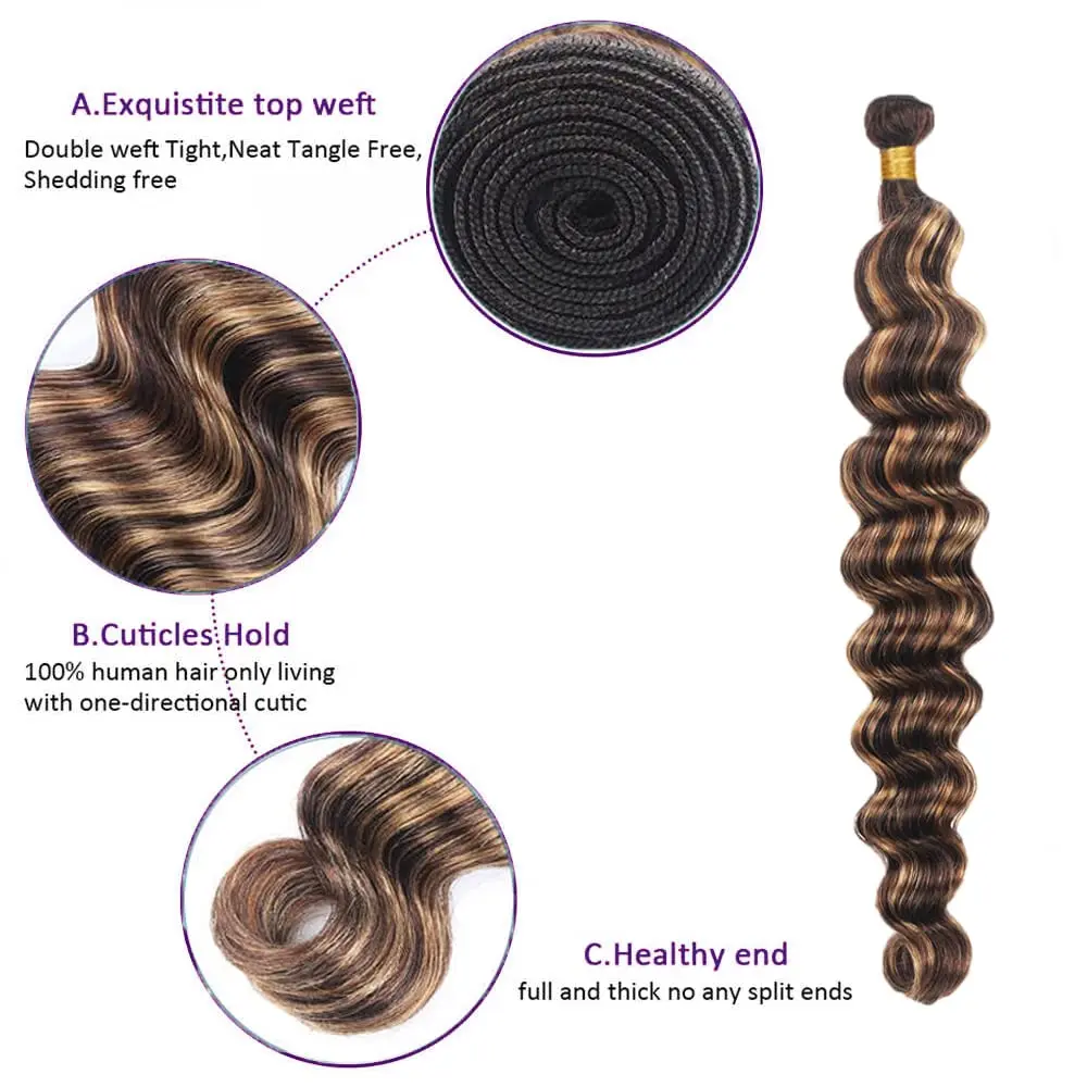 Loose Deep Wave Human Hair Bundles P4/27 Ombre Bundles Double Weft Wet and Wavy Bundles Silky and Soft 22 24 26 28 Inch