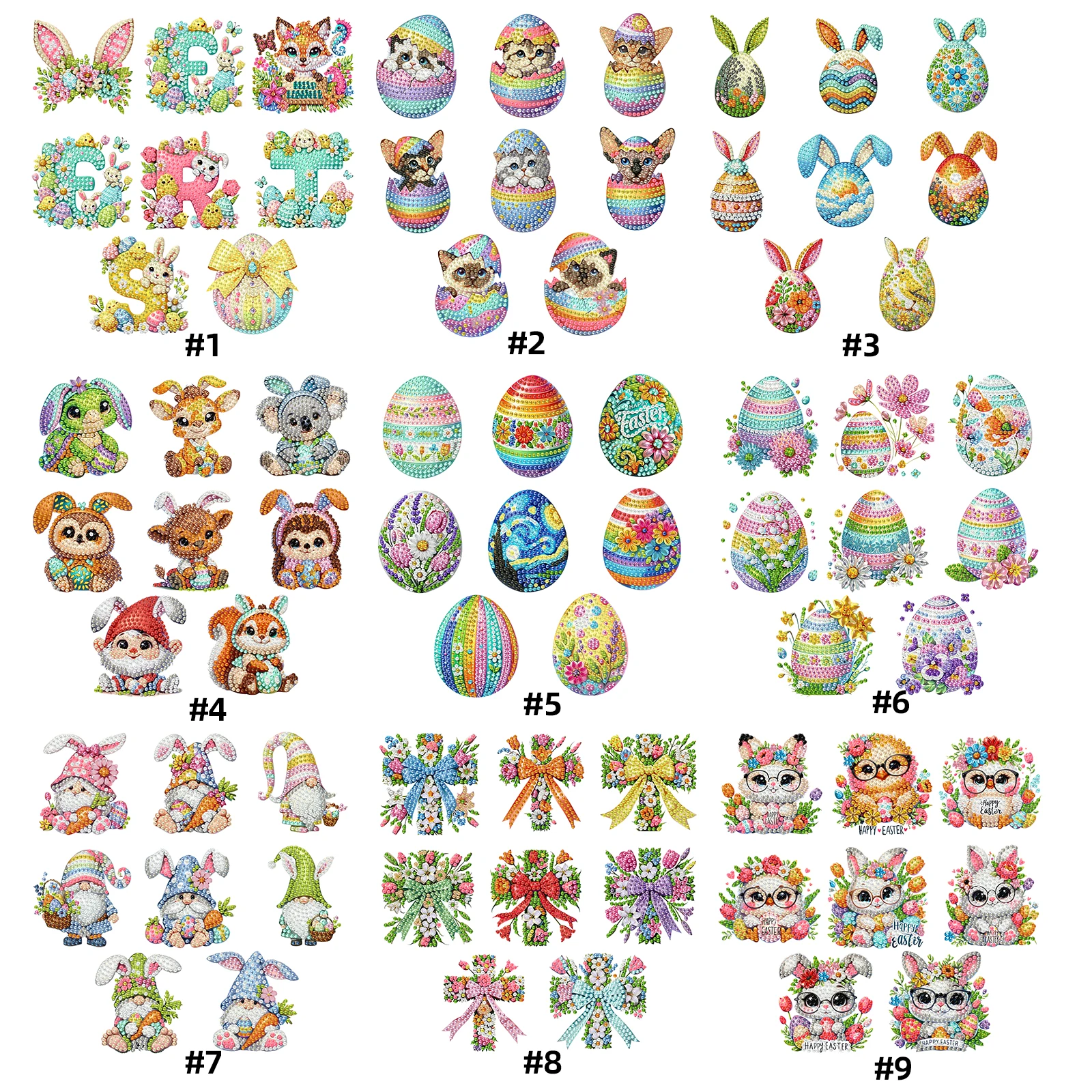 8pcs Easter 2D Acrylic DIY Diamond Art Fridge Magnet Kit Diamond Painting Magnets for Beginners Gifts Home Car Garage Decors