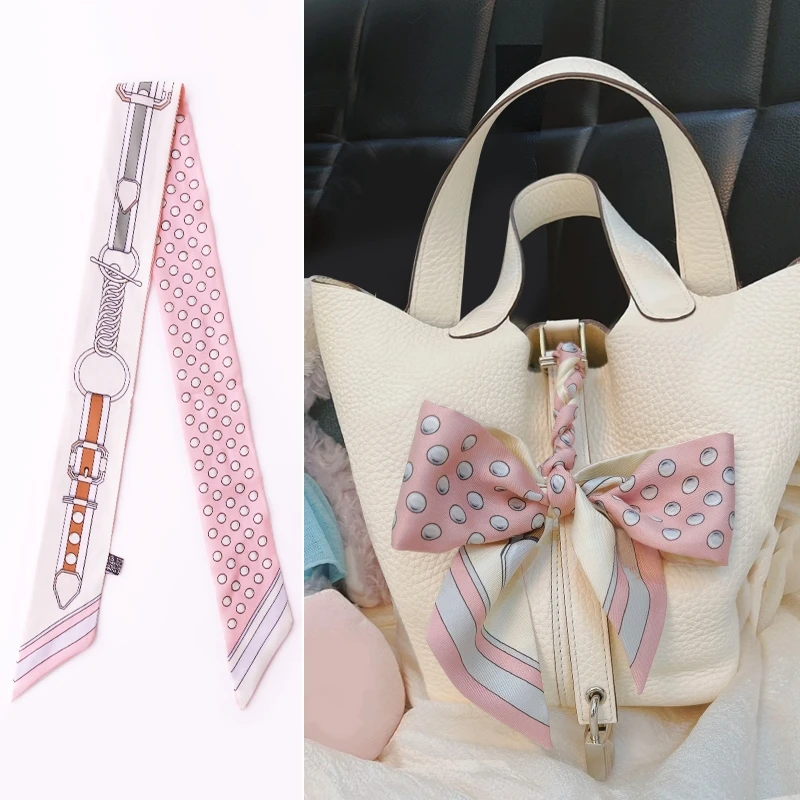 French Spring New Belt Chain Women's Versatile Twill Silk scarf Ribbon Binding Bag Handle Ribbon Hair Band Small Scarf