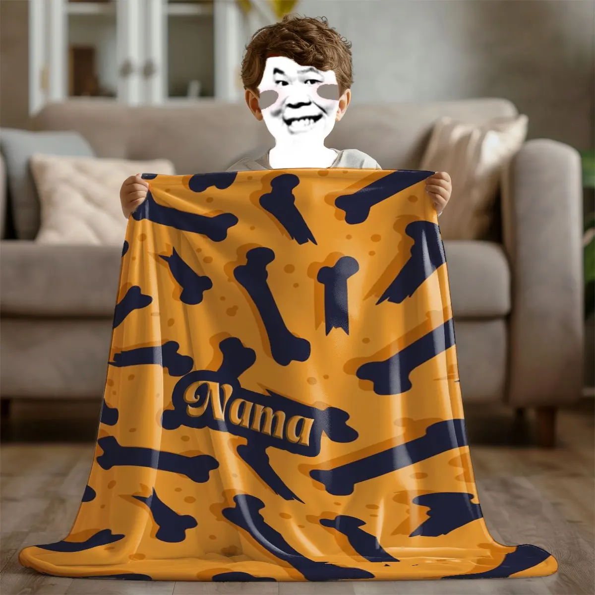 بطانية مطبوعة بنمط عظمة الكلب مخصصة - بطانية غطاء فانيلا خفيفة الوزن عالمية للفصول الأربعة، مناسبة للأريكة،