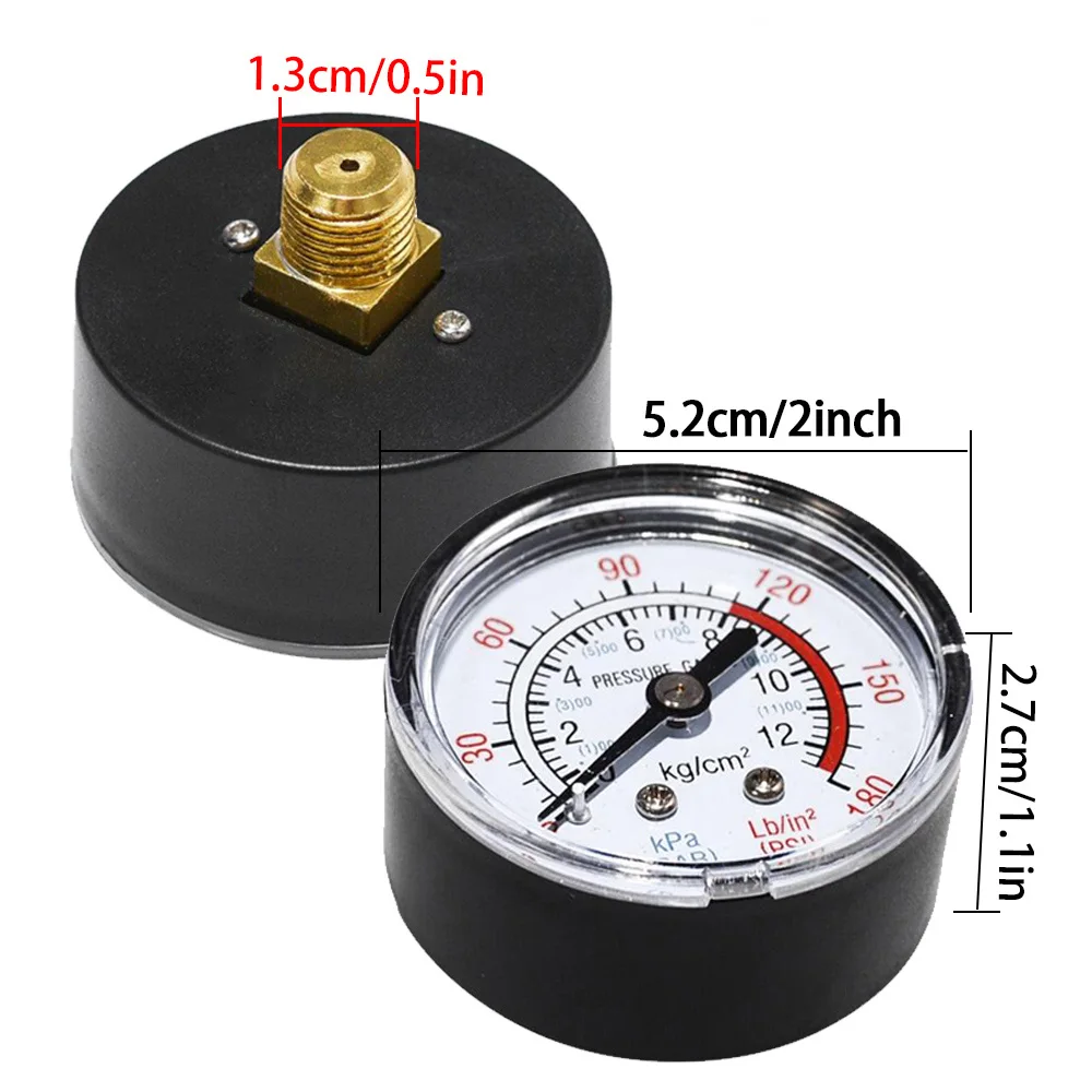 Bar Air Pressure Gauge Pointer Thread 1/4 BSP Thread 0-180 PSI 0-12 Manometer Measurement For Air Compressor Pneumatic Hydraulic