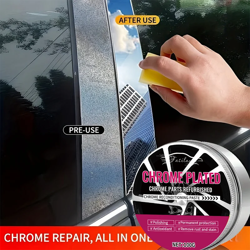 

НОВАЯ 100 г автомобильная хромированная восстанавливающая паста | Для дверных ручек, хромированная отделка, автомобильные решетки, плоская полировка и полировка окисления