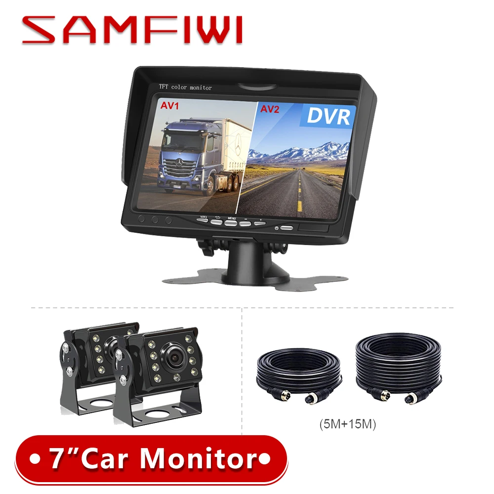 

7 inch Truck Car Monitor 2CH DVR Video 1920*1080p IPS Screen Recorder for Bus truck Reverse Backup Vehicle Camera DC 12-24V