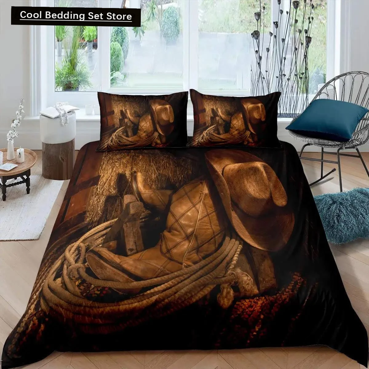 

Western Cowboy Duvet Cover Set Vintage Farmhouse Bedding Set for Kids Boys Teens Queen Size Soft 2/3pcs Polyester Quilt Cover