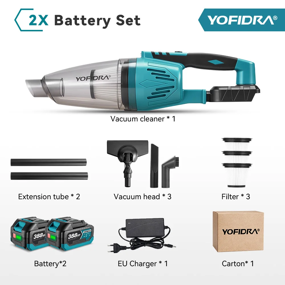 YOFIDRA 1500W 4IN1 Elektrische Stofzuiger 12KPA Draadloze Vacuüm Thuis Auto Schoonmaken Gereedschap met 3 stuks Filter voor Makita Batterij Pin