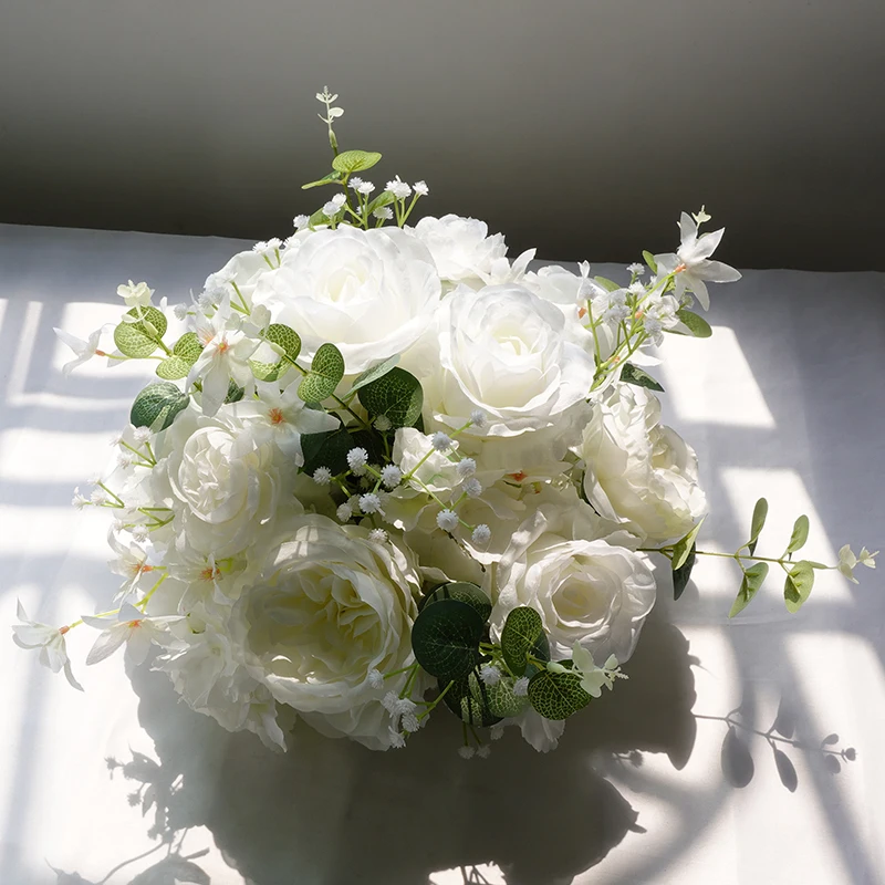 40 cm Neue Simulierte Weiße Blume Ball Hochzeit Decor Pfingstrose Rose Blume Ball Party Hochzeit Bühne T Bühne Straße Führende dekor Blumen – Detail 7