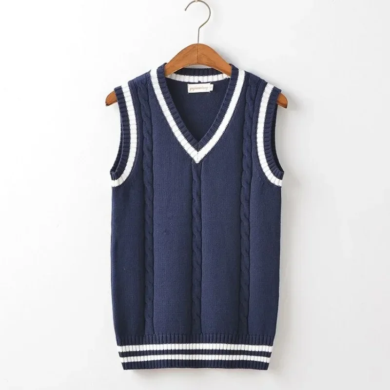 Men\'s Clothing Sleeveless Knit Sweater Male Vest Striped Red Waistcoat Korean Fashion Winter 2025 Autumn Mode Knitwears Trend A