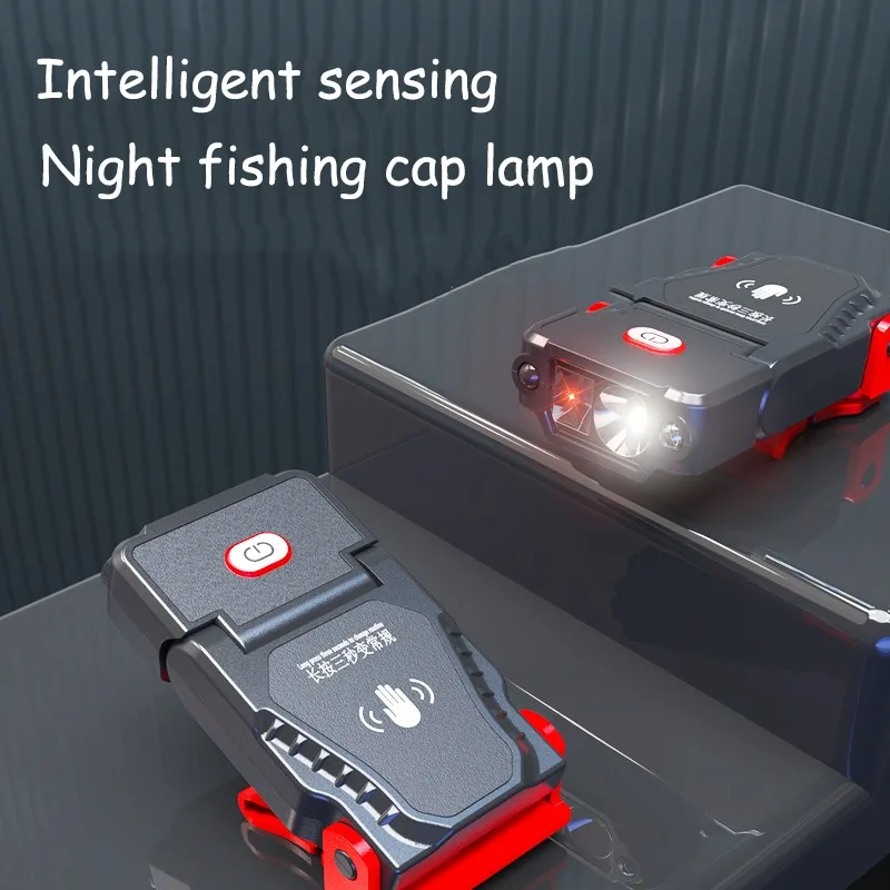 LED 센서 헤드램프, 매우 밝은 모자 클립 캡 라이트, 낚시 헤드라이트, USB 충전식 조명, 각도 조절 가능 캠핑 헤드램프