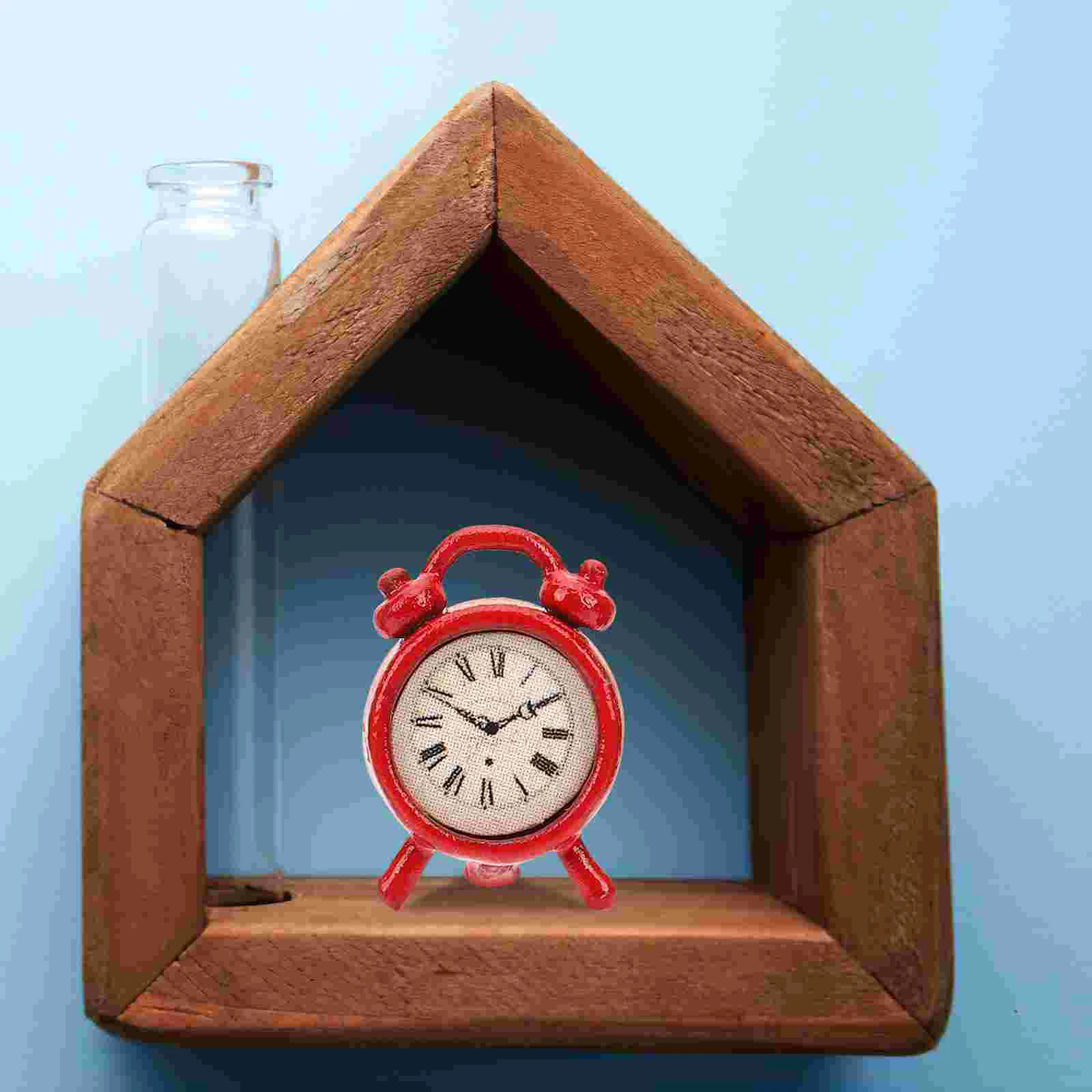 

4 Pcs Mini Clock Model Miniature Alarms Ornament Travel House Accessories Decoration Alloy Tiny