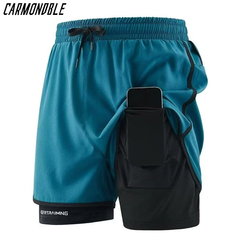 

CARMONDBLE мужские спортивные шорты 2-в-1 дышащие повседневные быстросохнущие двухслойные велосипедные шорты летняя спортивная одежда мужские S-5XL