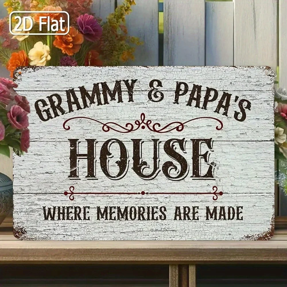 2D Flat 1pc 8x12 Inch Metal Sign with Grammy & Papa'S House Where Memories Are Made Quote for Rustic Farmhouse Home Wall Decor