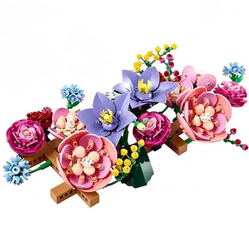 MOC 879PCS Flower Wall Bouquet DIY Building Block Model Creative Plant Series Girl Toy for Valentine's Day Gift