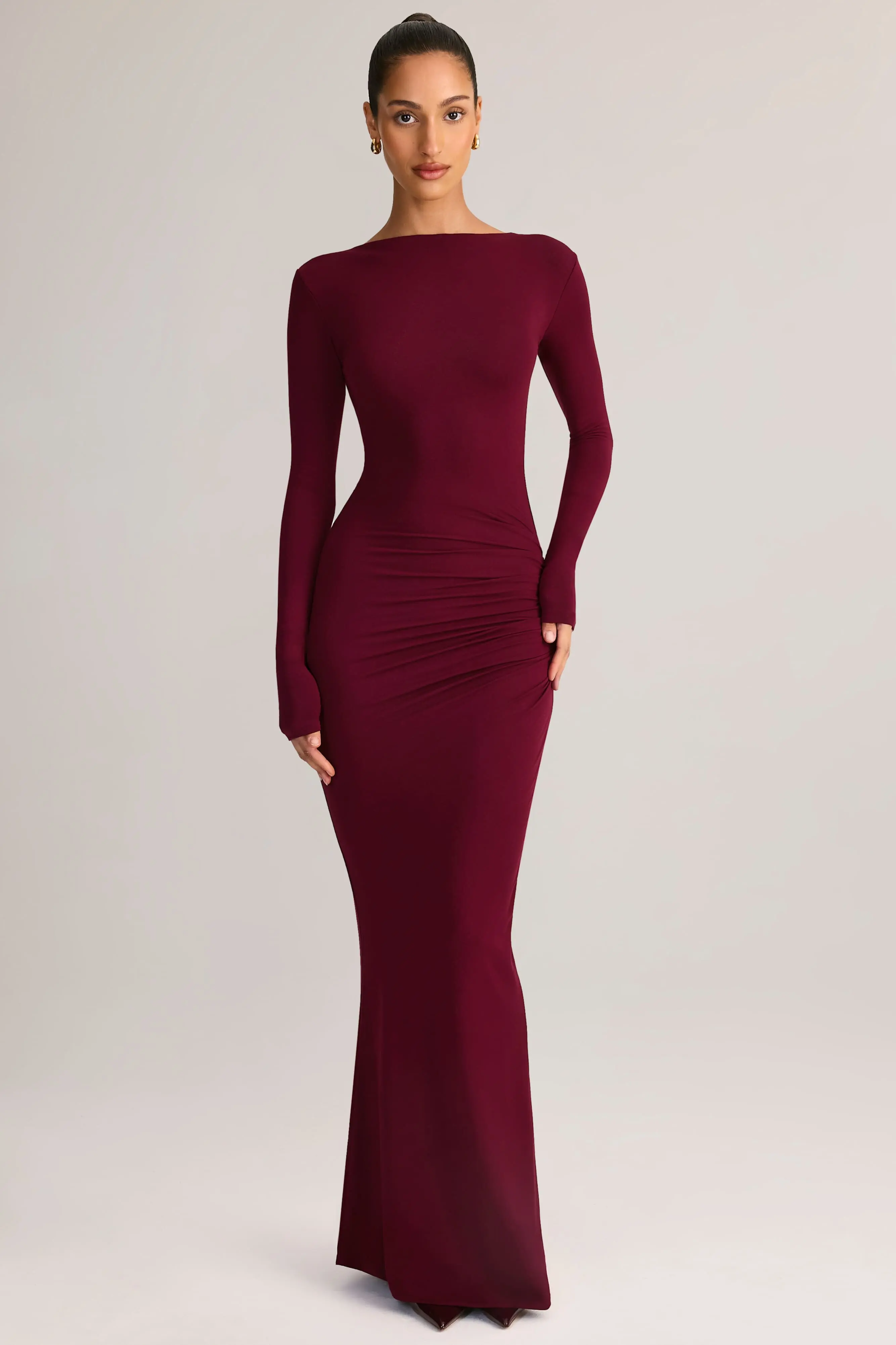 Figurbetontes, hochwertiges, rückenfreies, einfarbiges, langes, sexy Kleid für Damen – Detail 4