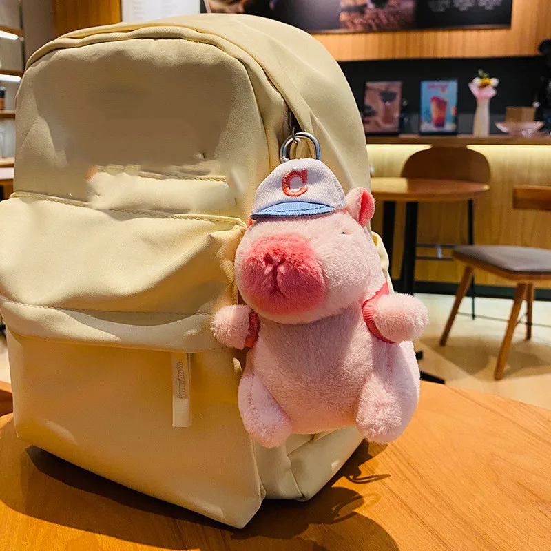 10-13cm New Kapibala Capybara Keychain Car Couple Backpack Pendant Cute Pink Hamburger Capibala Capybara Plush Keychain Doll
