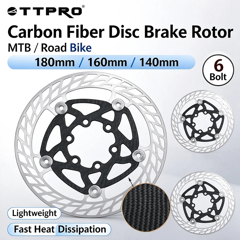 Disc Brake Rotor Road Bike 6-Bolt Floating Disc Brake Rotor Ultralight Carbon Fiber Heat Dissipation 140/160/180mm