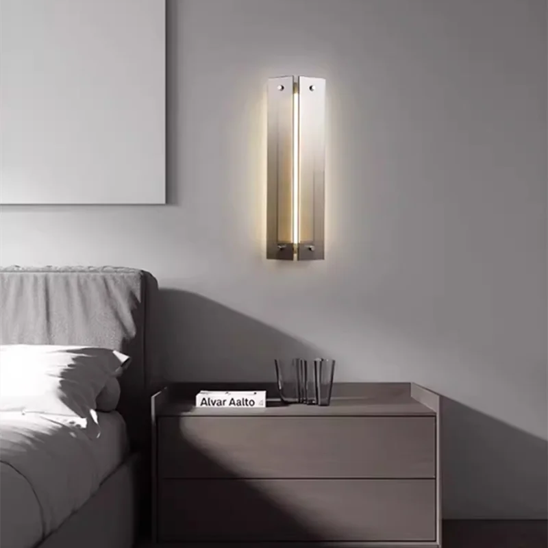 Nowoczesna, minimalistyczna szklana lampa ścienna Mazza w starożytnym stylu, salon, tło, ściana, przedpokój, lampka nocna do sypialni