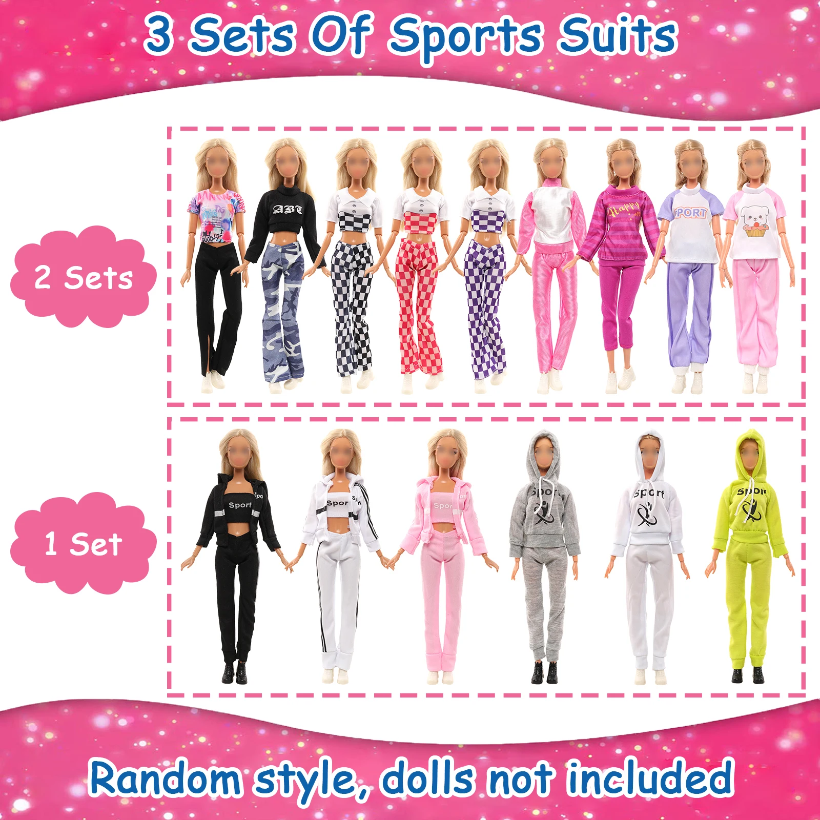 Barwa 8 Sets Doll Clothes Hooded Sports Suit Outfits Tops and Pants Doll Pajamas Sleepwear Clothes Suit for 11.5 inch Girl Doll