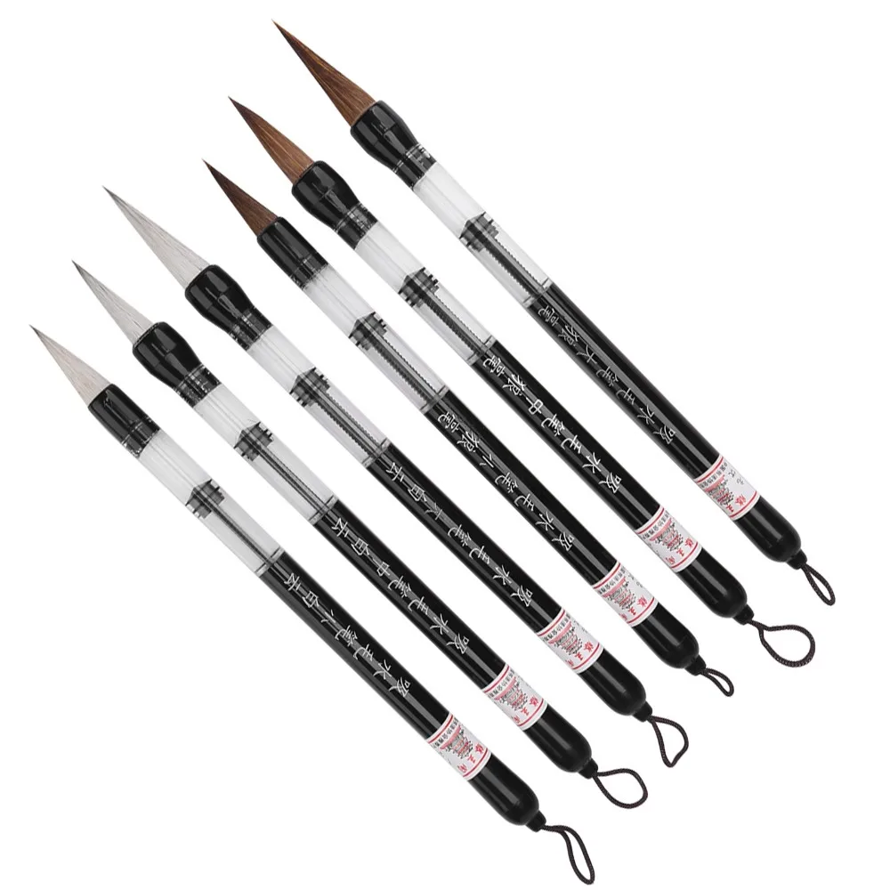 6Pcs Piston Fill Design Water Brush Pen White /Brown Brush Beginner Friendly Calligraphy Water Pen Reusable L/M/S Size