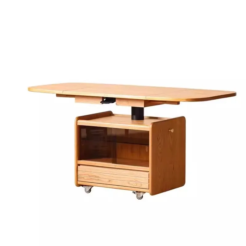 

Lifting folding coffee table Nordic solid wood mobile coffee table log wind living room small apartment sofa side table