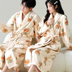 Flannel Couple Robe Long Bath Towel Bathrobe Men and Women Autumn Winter Super Hot Coral Velvet Pajamas Morning Robe Bathrobe