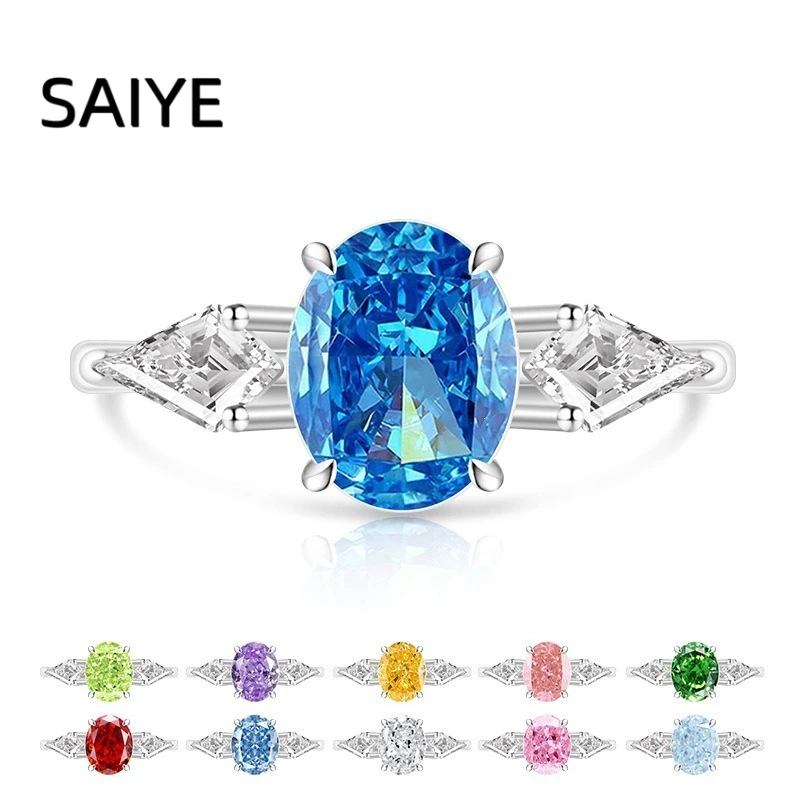 925 Sterling Silver Oval Cut Multi Color Cubic Zirconia Open Adjustable Ring for Women Three Stone Wedding Ring Jewelry Gift