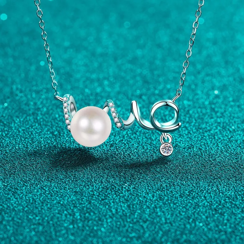 OANA S925 Silver Moissanite Pearl Necklace LOVE Simple Pendant Versatile Small Clavicle Chain As A Gift For Girlfriend